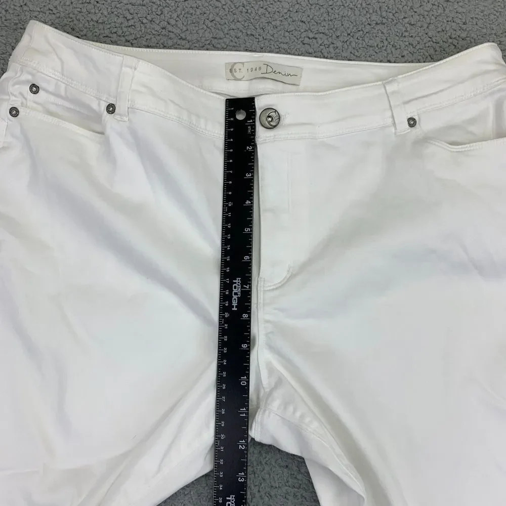 Contemporary Denim Pants Womens 16 White Capri‎ Mid-Rise Straight Leg Stretch